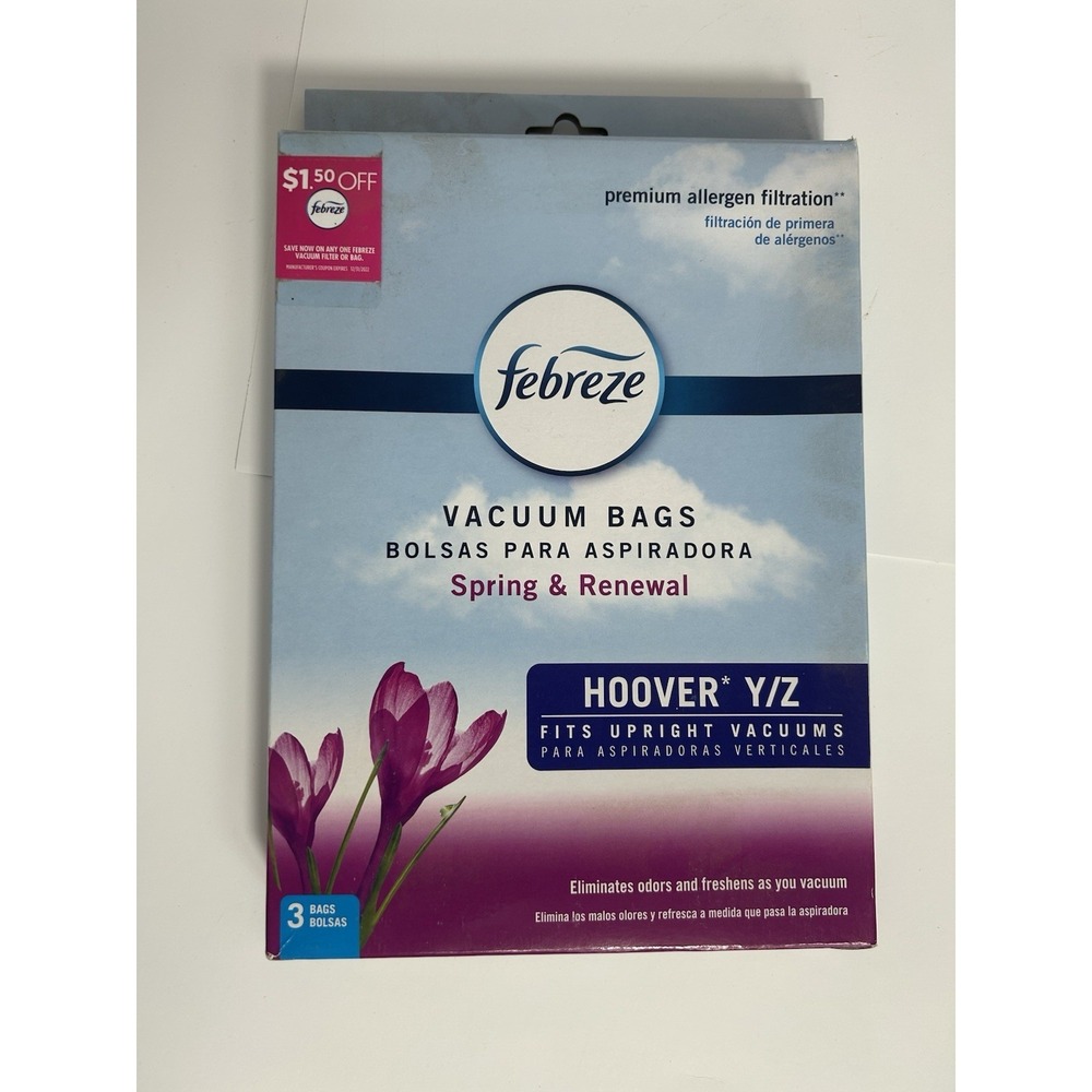 NEW Febreze Vacuum Bags Premium Allergen Filtration 3 Pack Hoover Y/Z Upright